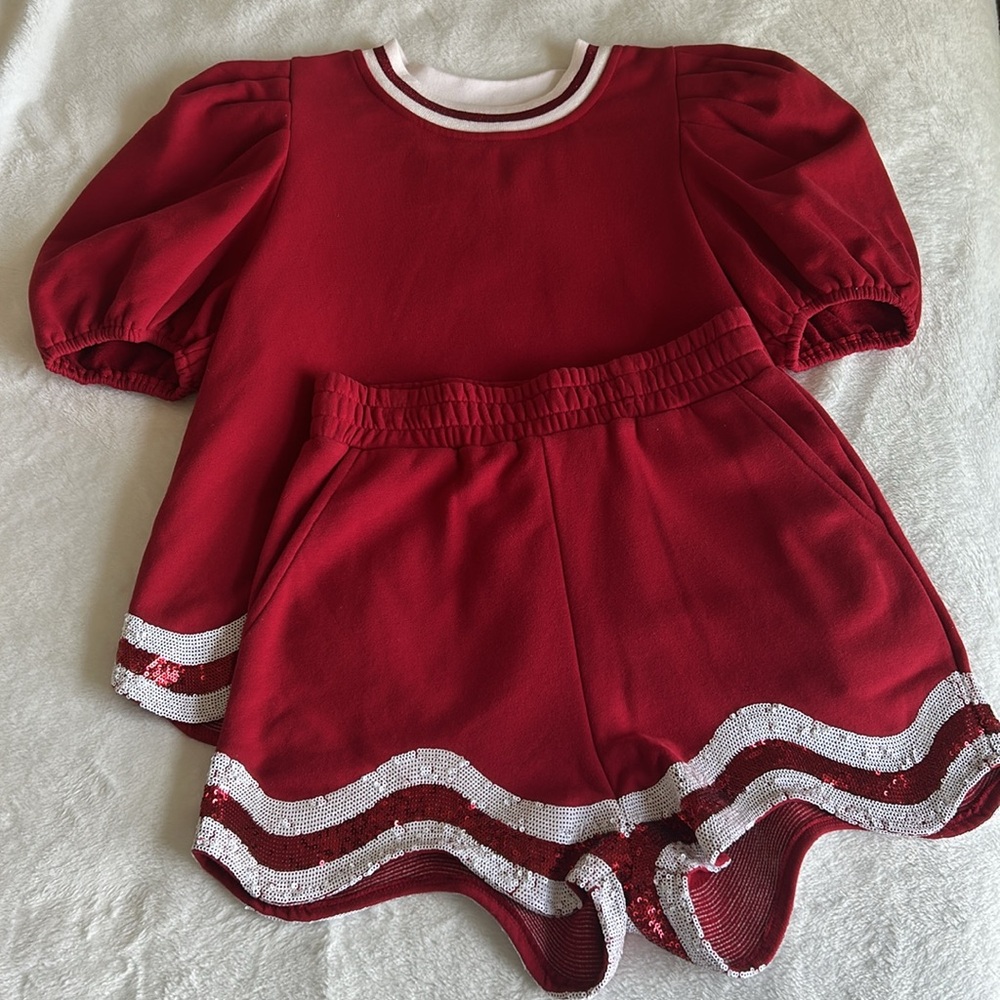 Queen of Sparkles Red and White Wavy Top & Shorts Set - Picture 3 of 10